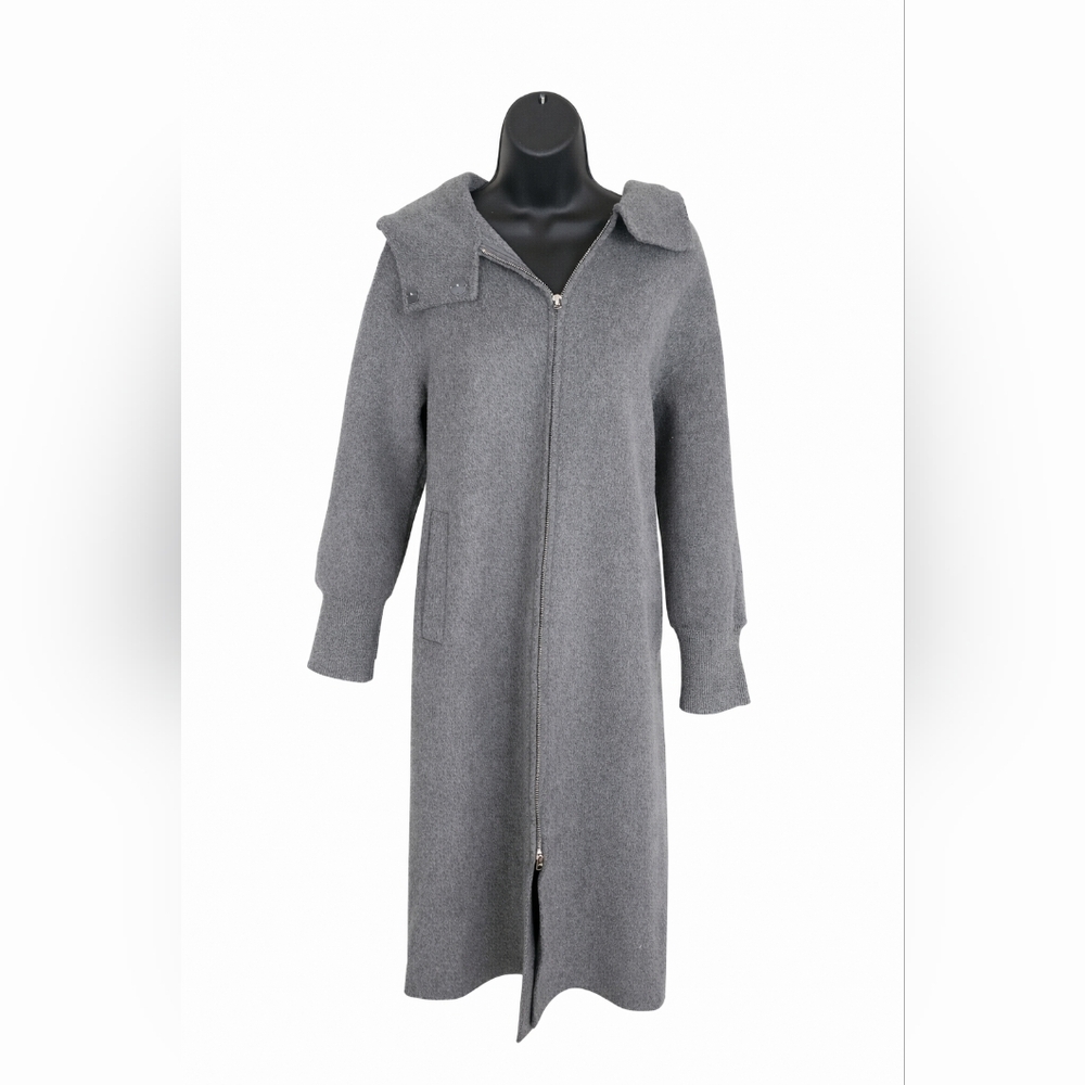 S. Deer Gray Wool Blend Long Coat Two Way Zip Minimalist Designer Jacket Womens
